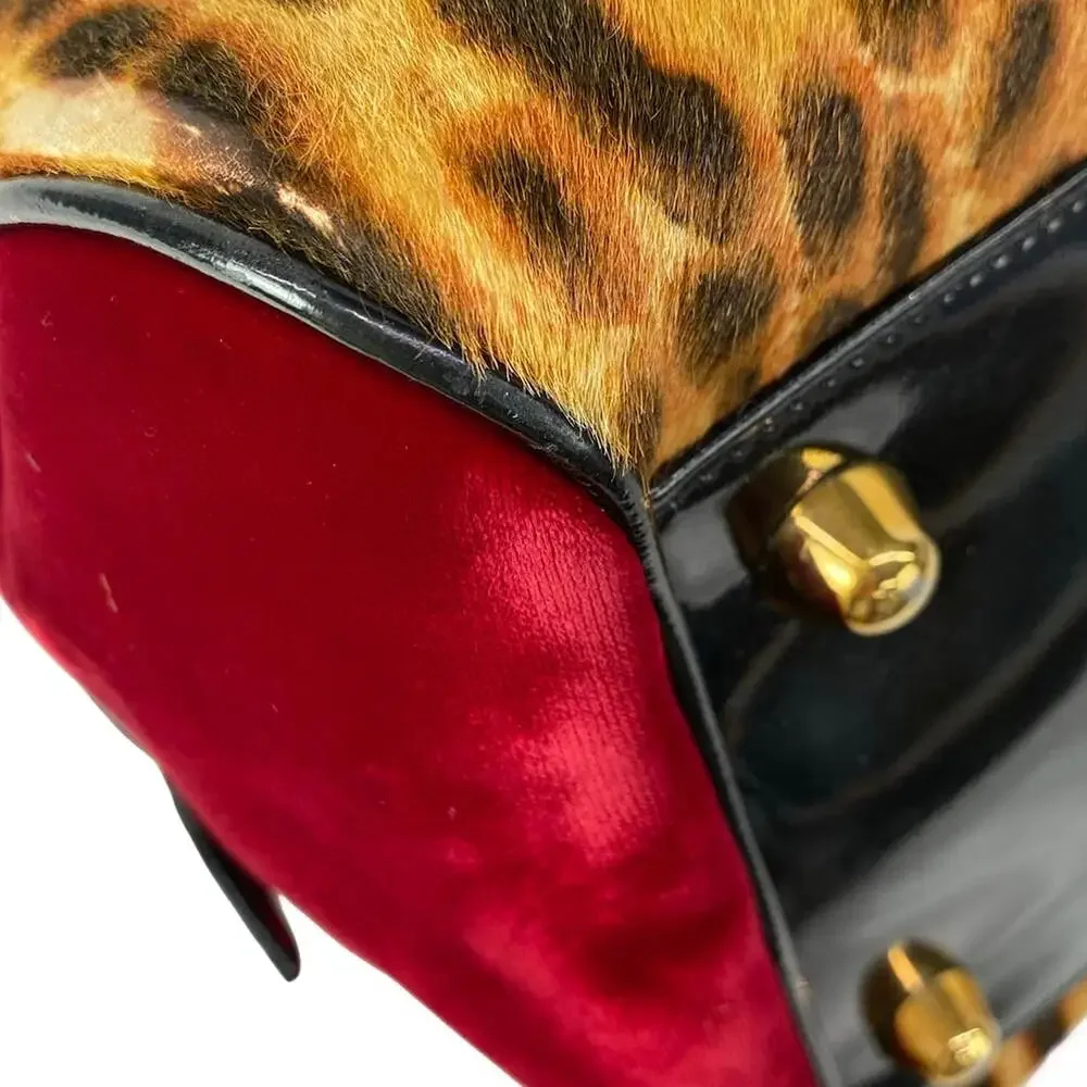 Christian Dior Gambler Handbag Beige Bordeaux Black Unborn Calf Velour Patent